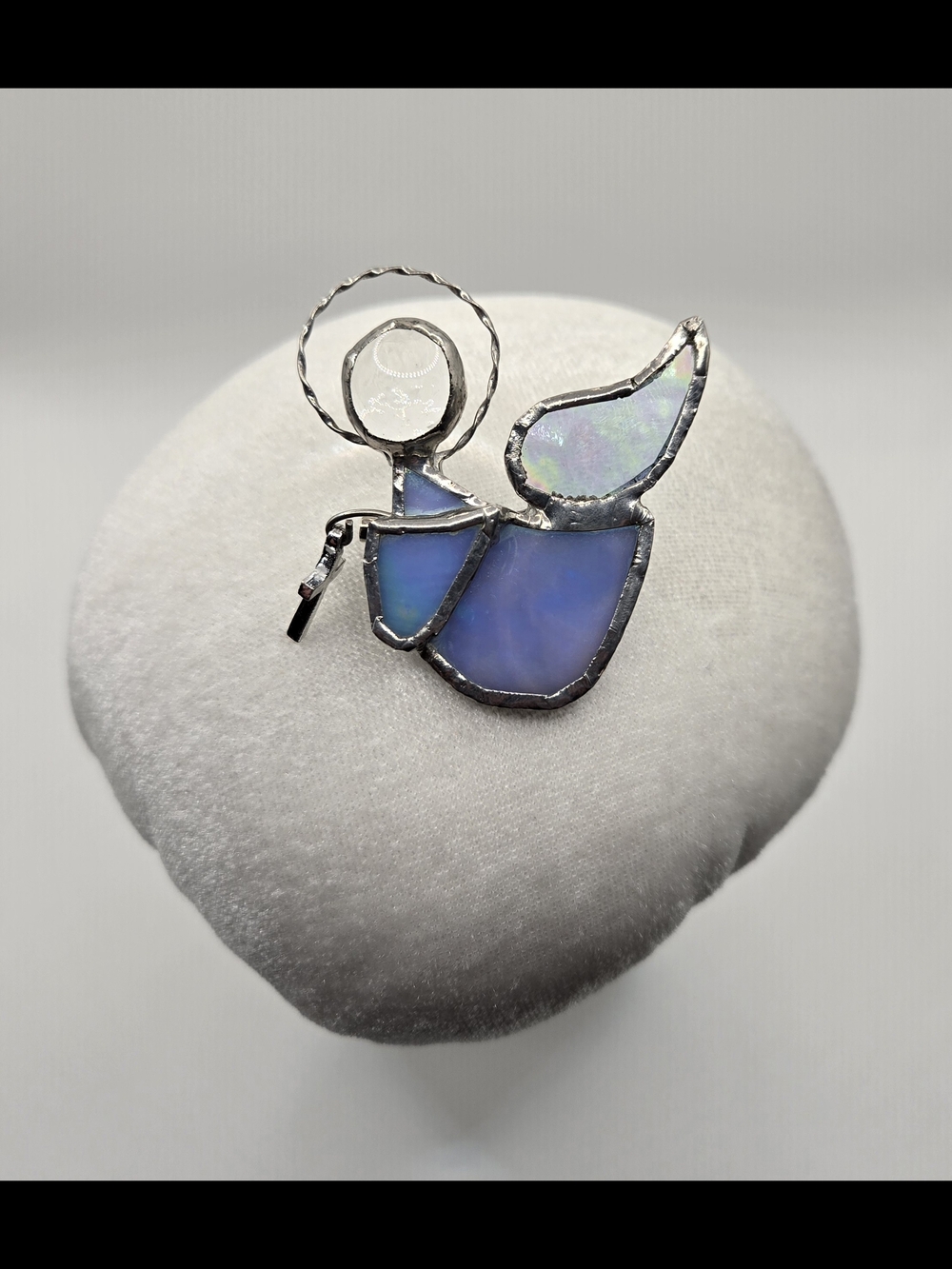 Vintage Handmade Stained Glass Angel Brooch – Iridescent Artisan Pin
